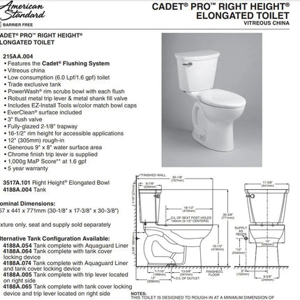 American Standard Cadet PRO 1.6 Chair Height Elongated Toilet Less Seat - Plumbing Market