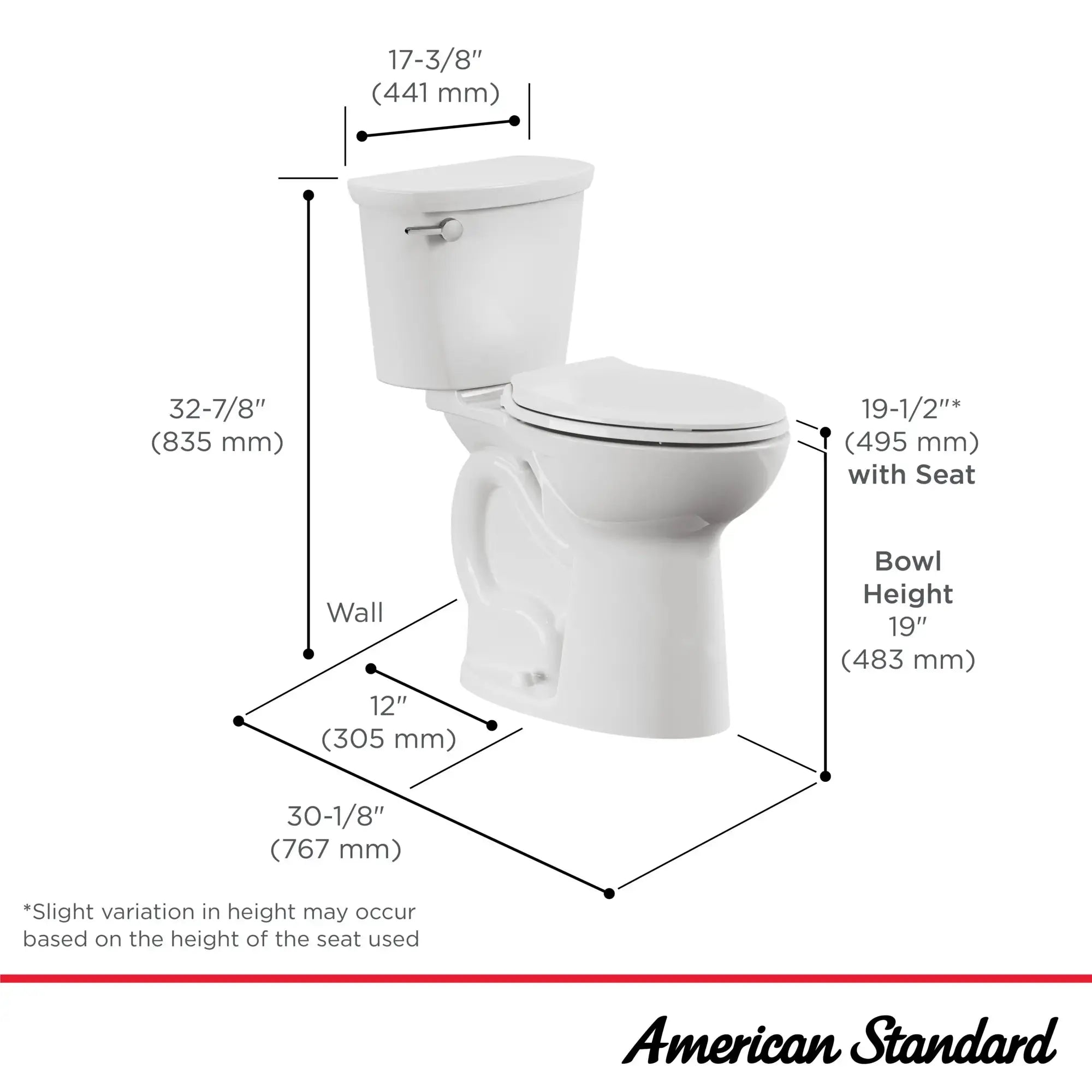 American Standard Cadet PRO Two-Piece 1.28 gpf/4.8 Lpf Extra Tall Height Elongated Toilet Less Seat - Plumbing Market