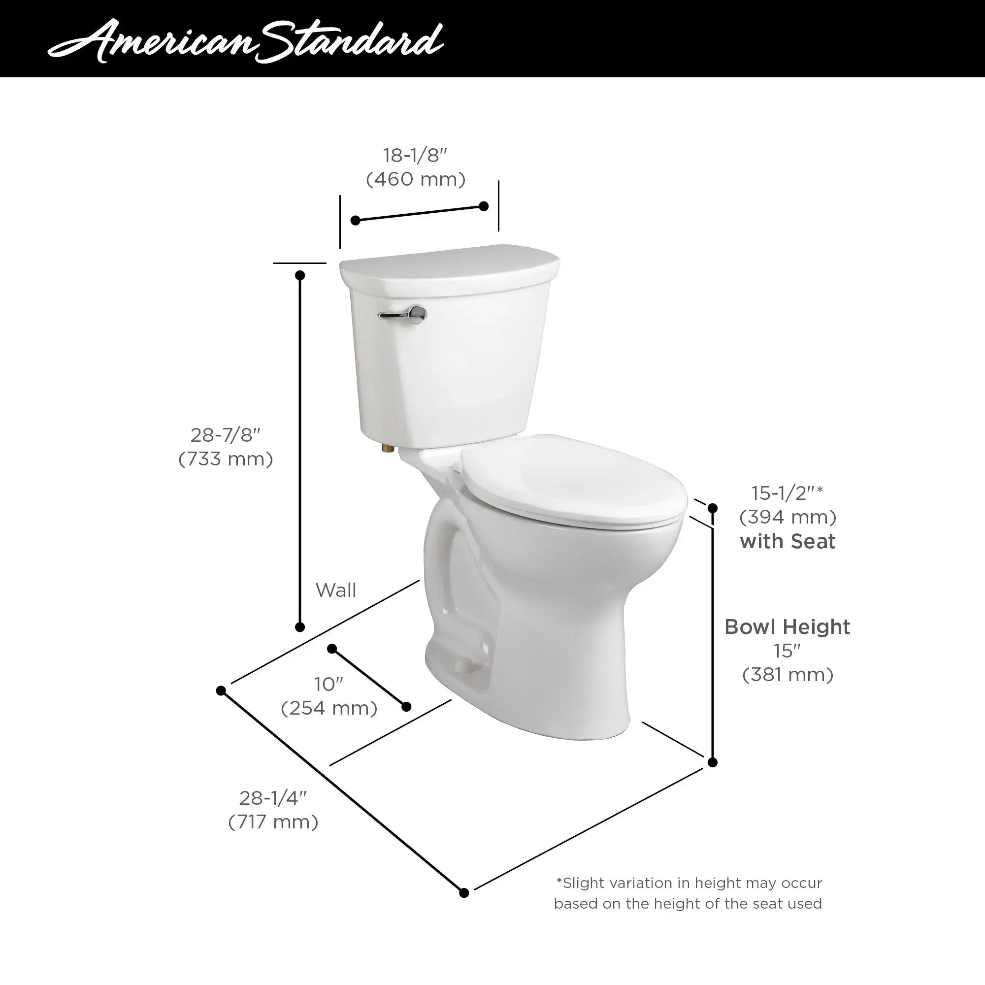 American Standard Cadet PRO Two-Piece 1.28 gpf/4.8 Lpf Standard Height Elongated 10-Inch Rough Toilet Less Seat - Plumbing Market