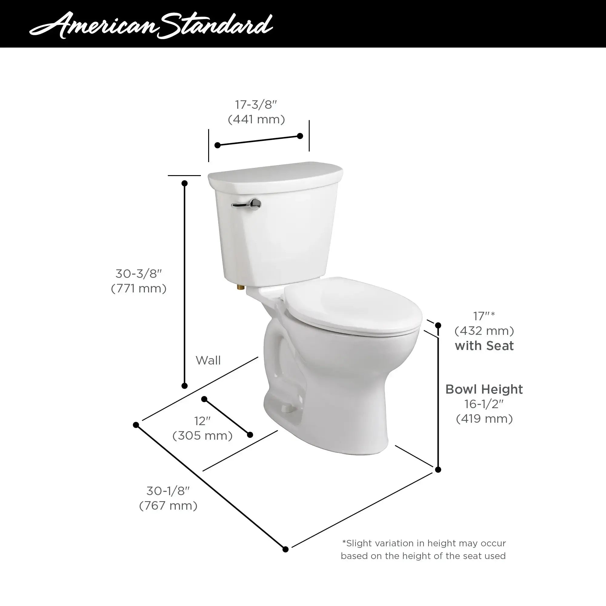 American Standard Cadet PRO Two-Piece 1.6 gpf/6.0 Lpf Chair Height Elongated Toilet Less Seat - Plumbing Market