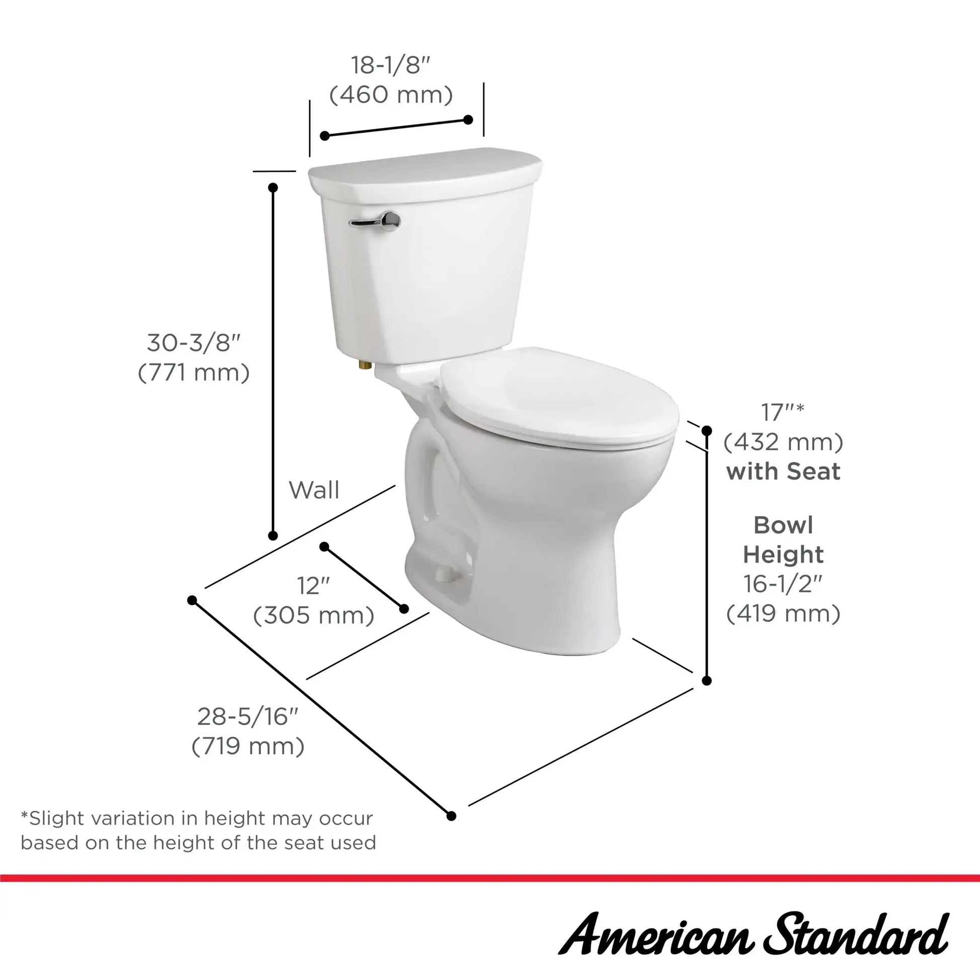 American Standard Cadet PRO Two-Piece 1.6 gpf/6.0 Lpf Compact Chair Height Elongated Toilet Less Seat - Plumbing Market