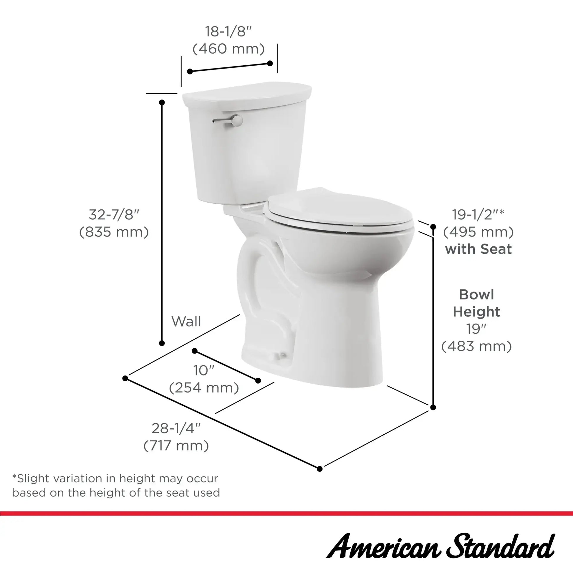 American Standard Cadet® PRO Two-Piece 1.28 gpf/4.8 Lpf Extra Tall Height Elongated 10-Inch Rough Toilet Less Seat - Plumbing Market