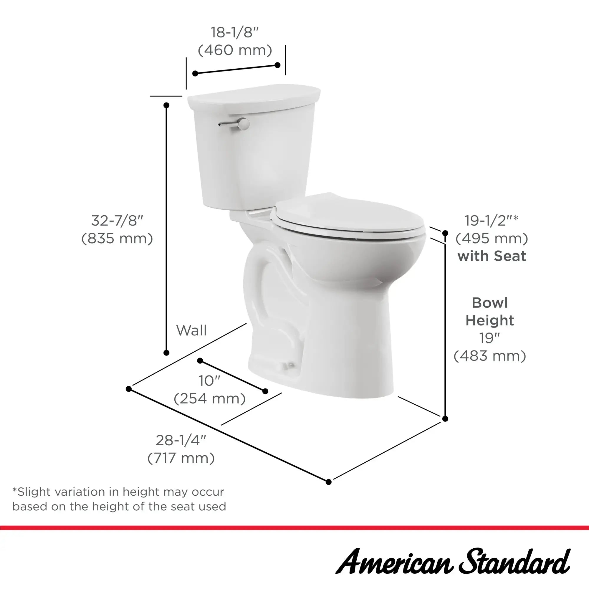 American Standard Cadet® PRO Two-Piece 1.28 gpf/4.8 Lpf Extra Tall Height Elongated 10-Inch Rough Toilet Less Seat - Plumbing Market