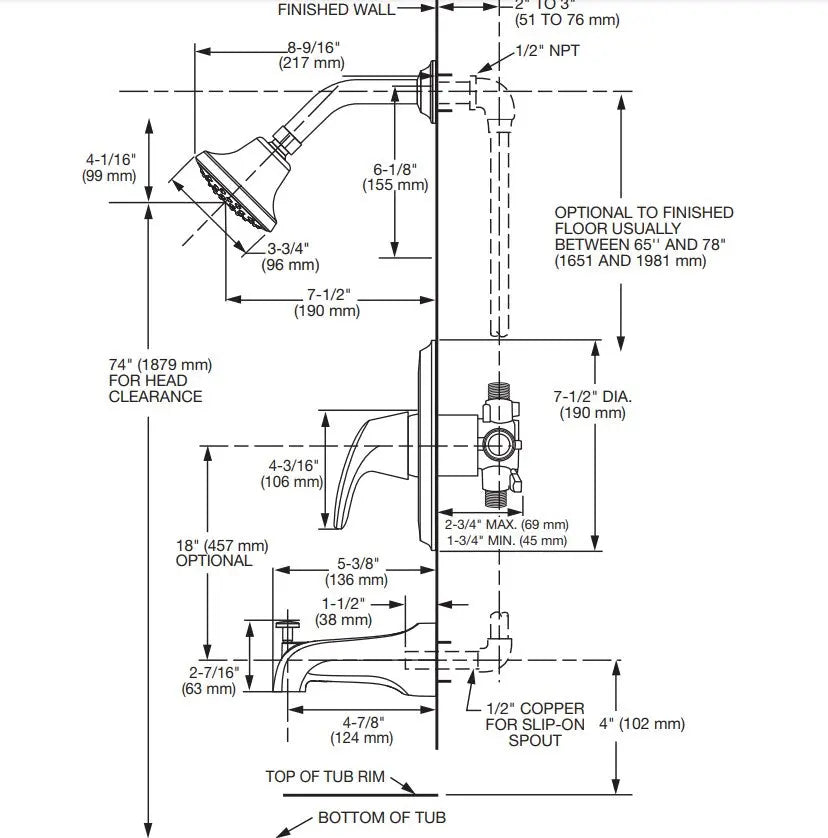 American Standard Colony PRO 1.75 gpm 6.6 L min Shower Trim Kit - Plumbing Market