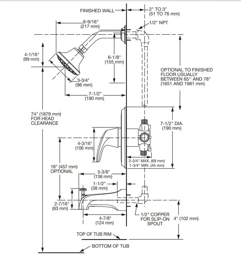 American Standard Colony PRO 1.75 gpm/6.6 L/min Tub and Shower Trim Kit - Plumbing Market