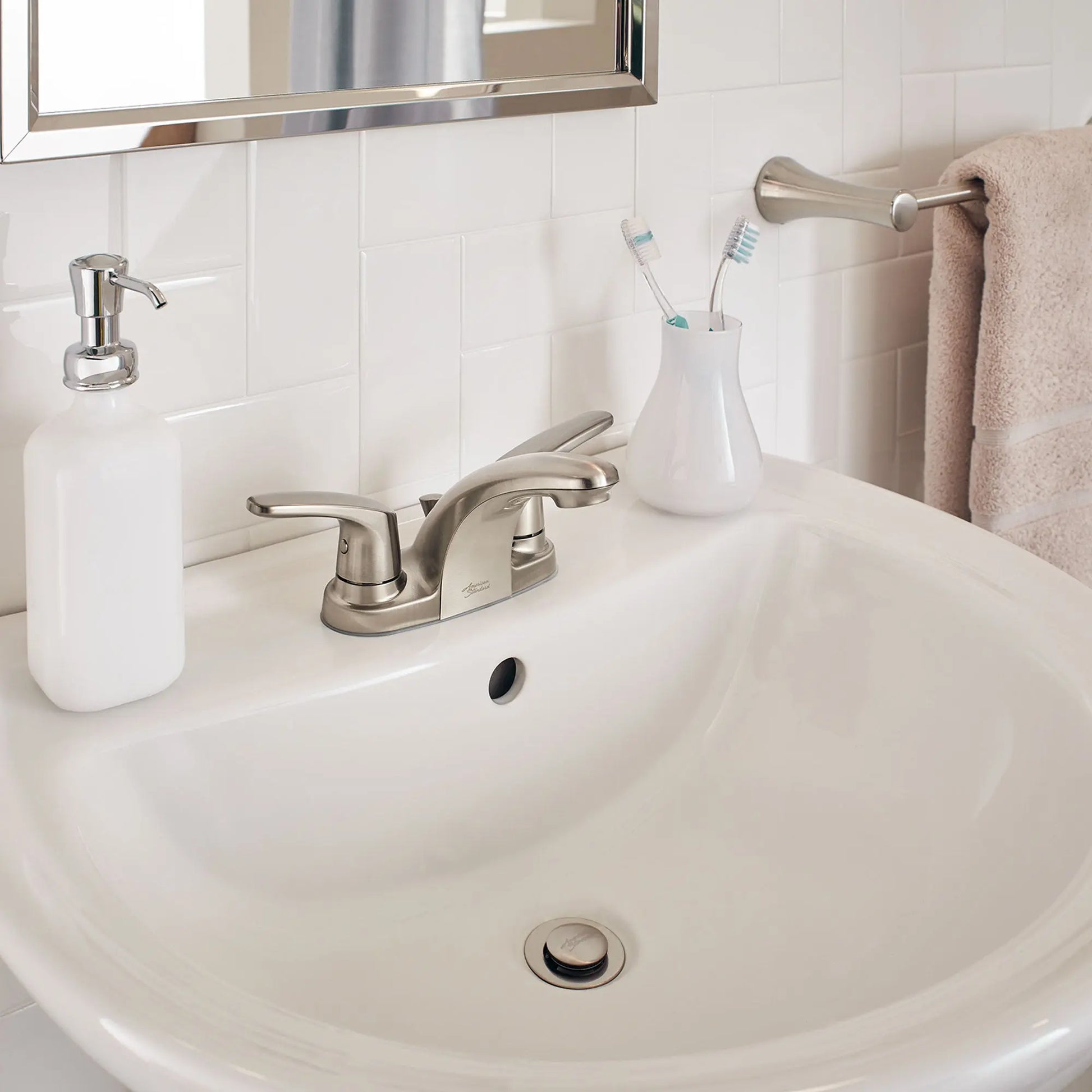 American Standard Colony PRO 4-Inch Centerset 2-Handle Bathroom Faucet 1.2 gpm/4.5 Lpm Less Drain, With Lever Handles 7075205.295 - Plumbing Market