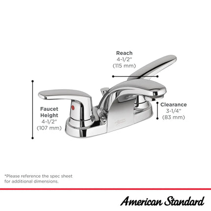 American Standard Colony PRO 4-Inch Centerset 2-Handle Bathroom Faucet 1.2 gpm/4.5 Lpm Less Drain, With Lever Handles 7075205.295 - Plumbing Market