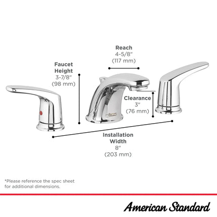 American Standard Colony PRO 8-Inch Widespread 2-Handle Bathroom Faucet 1.2 gpm/4.5 L/min With Lever Handles 7075800.278 - Plumbing Market