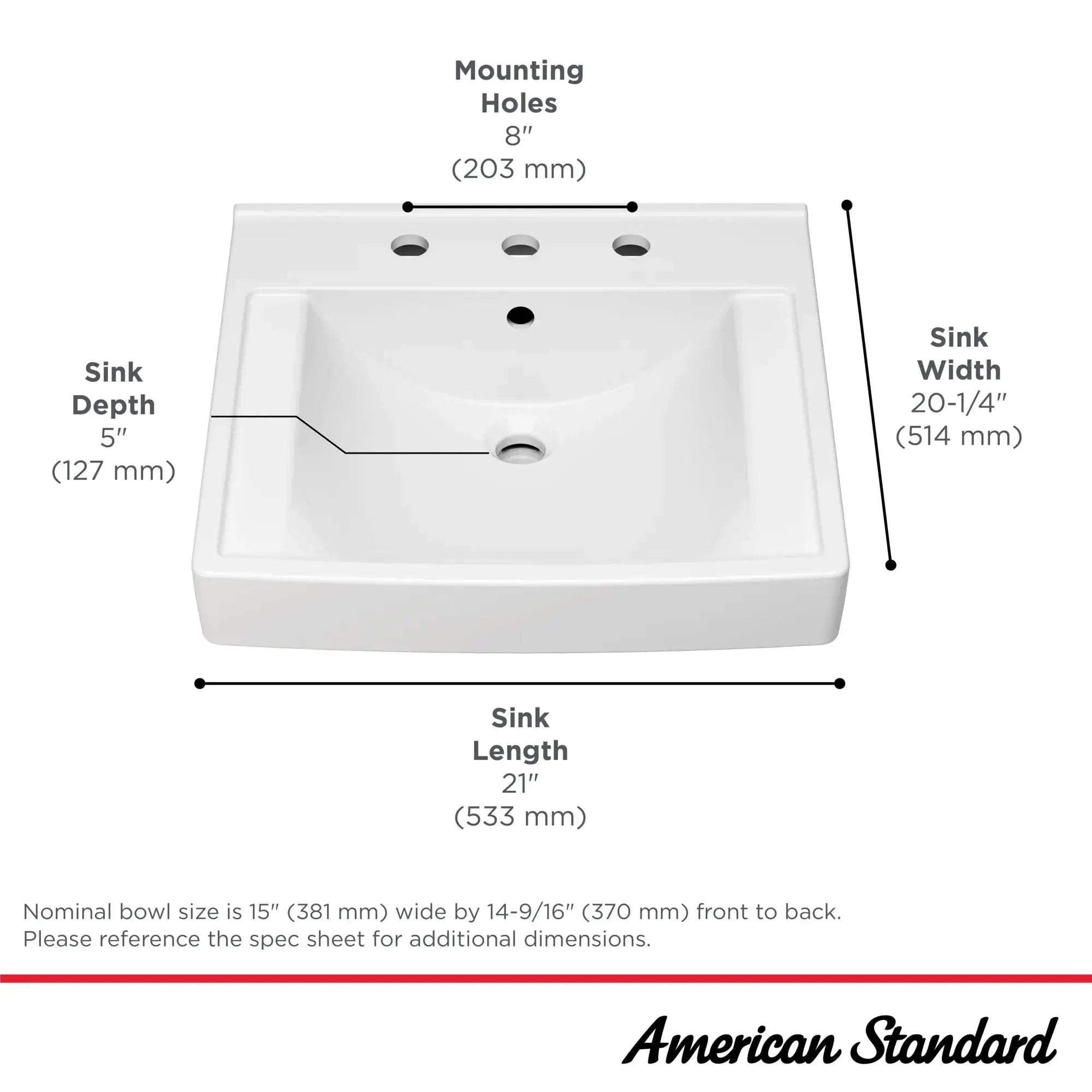 American Standard Decorum 21 x 20-1/4-Inch (533 x 514 mm) Wall-Hung EverClean Sink With 8-Inch Widespread - Plumbing Market