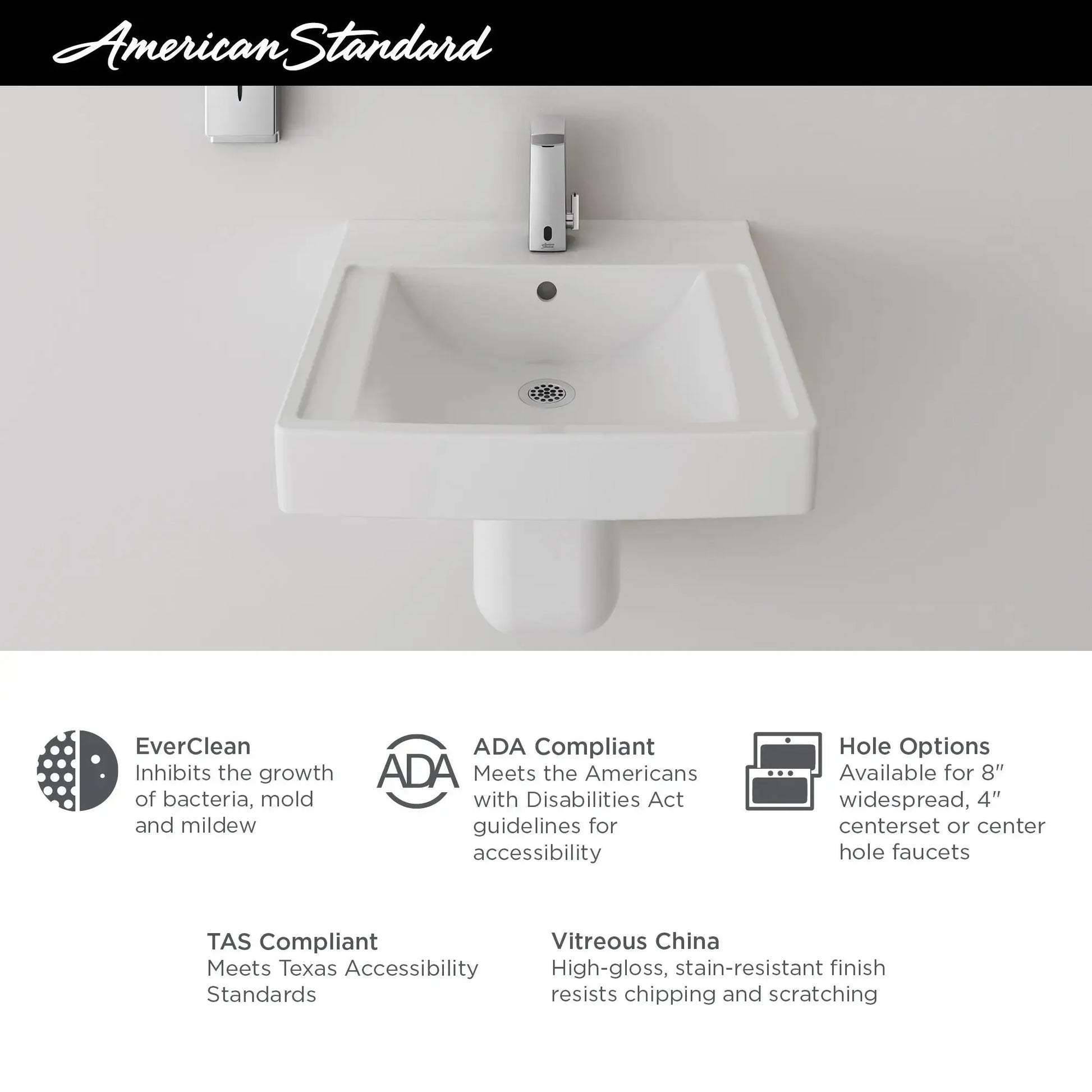 American Standard Decorum 21 x 20-1/4-Inch (533 x 514 mm) Wall-Hung EverClean Sink With 8-Inch Widespread - Plumbing Market