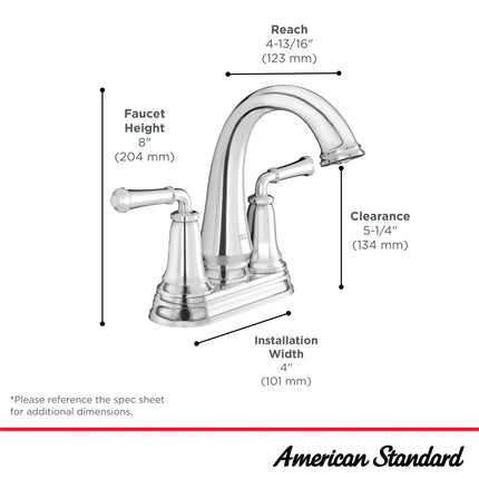 American Standard Delancey 4-Inch Centerset 2-Handle Bathroom Faucet 1.2gpm/4.5 L/min With Lever Handles 7052207.278 - Plumbing Market