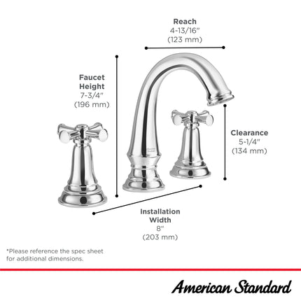 American Standard Delancey 8-Inch Widespread 2-Handle Bathroom Faucet 1.2 gpm/4.5 L/min With Cross Handles 7052827.013 - Plumbing Market