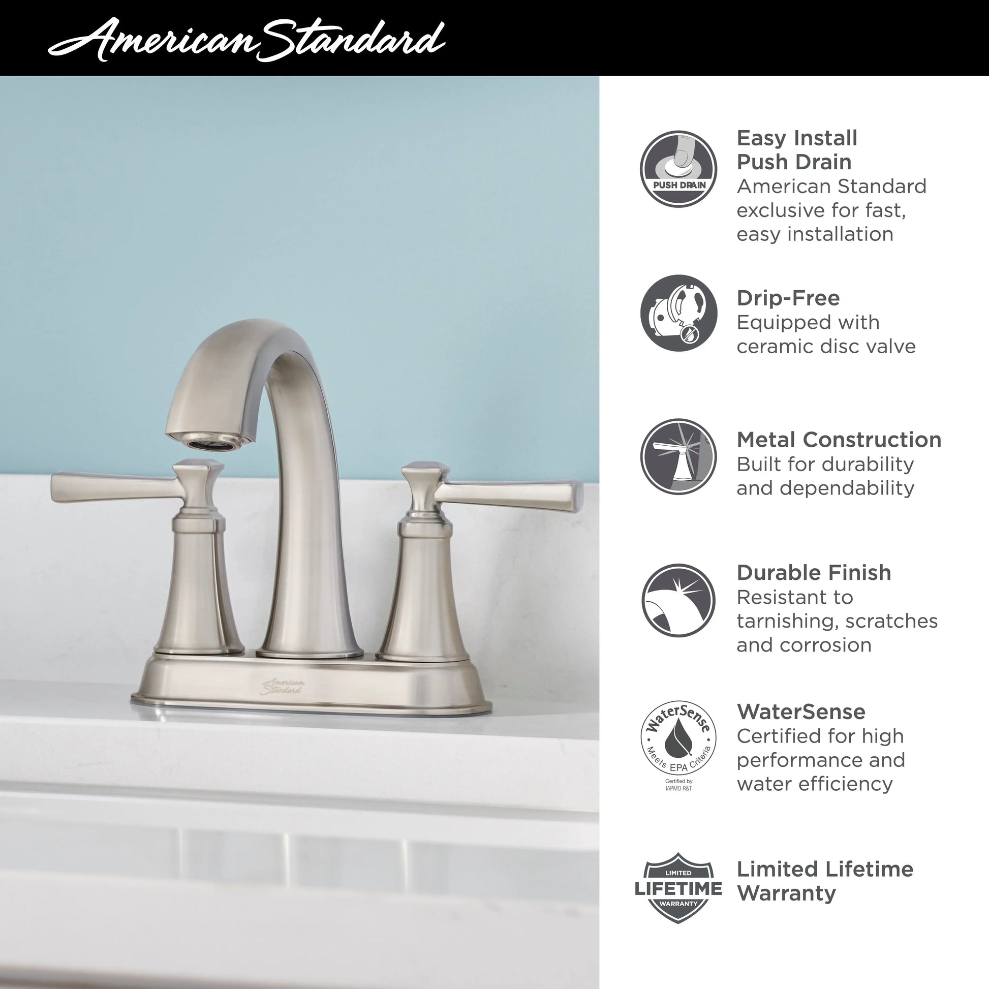 American Standard Glenmere 4-Inch Centerset 2-Handle Bathroom Faucet 1.2 gpm/4.5 L/min With Lever Handles 7617207.295 - Plumbing Market