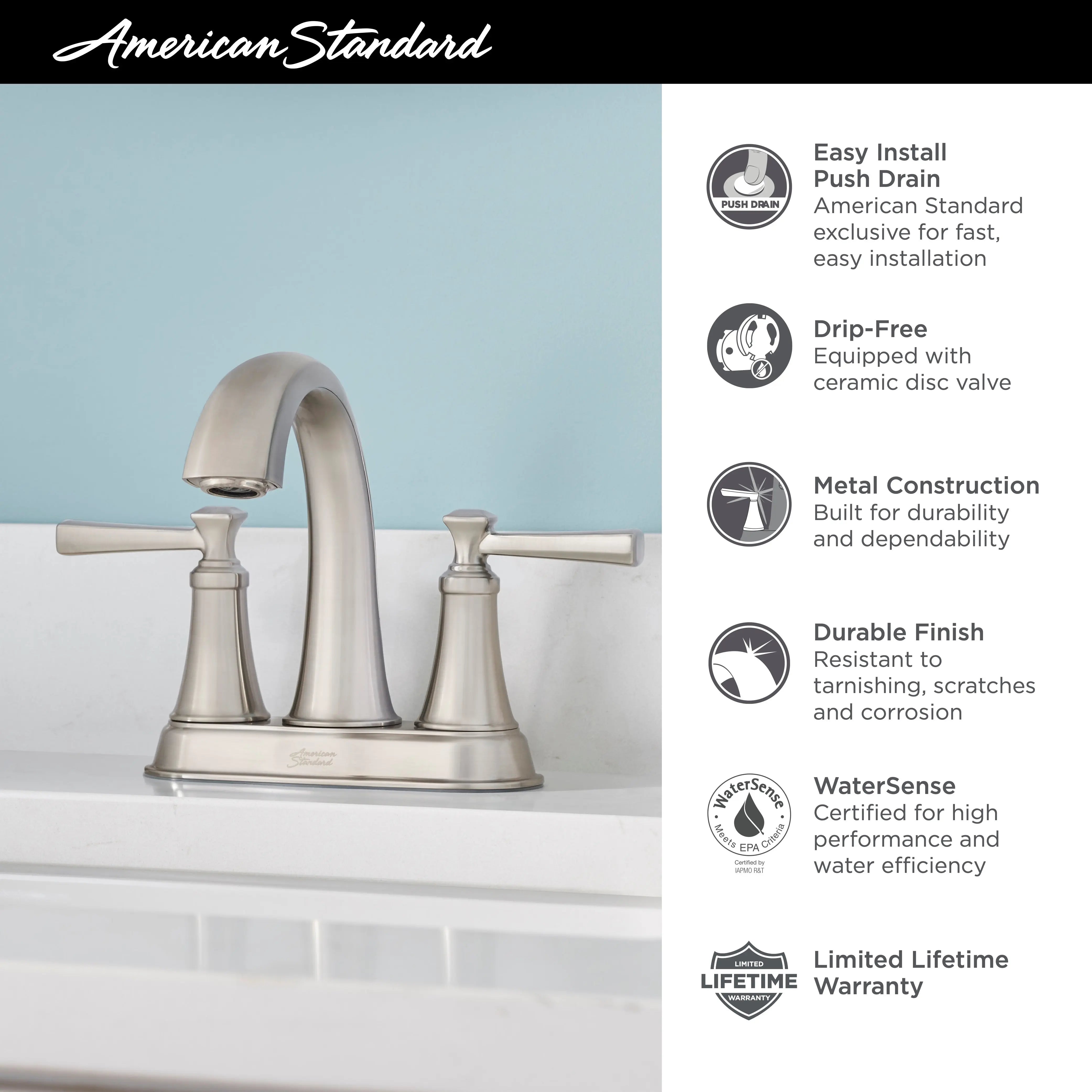 American Standard Glenmere 4-Inch Centerset 2-Handle Bathroom Faucet 1.2 gpm/4.5 L/min With Lever Handles 7617207.295 - Plumbing Market