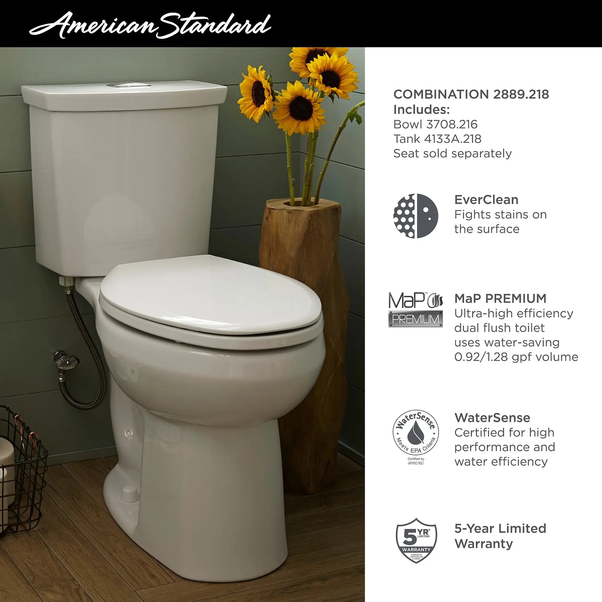 American Standard H2Option 1.28 Round Front Lined Toilet Less Seat - Plumbing Market