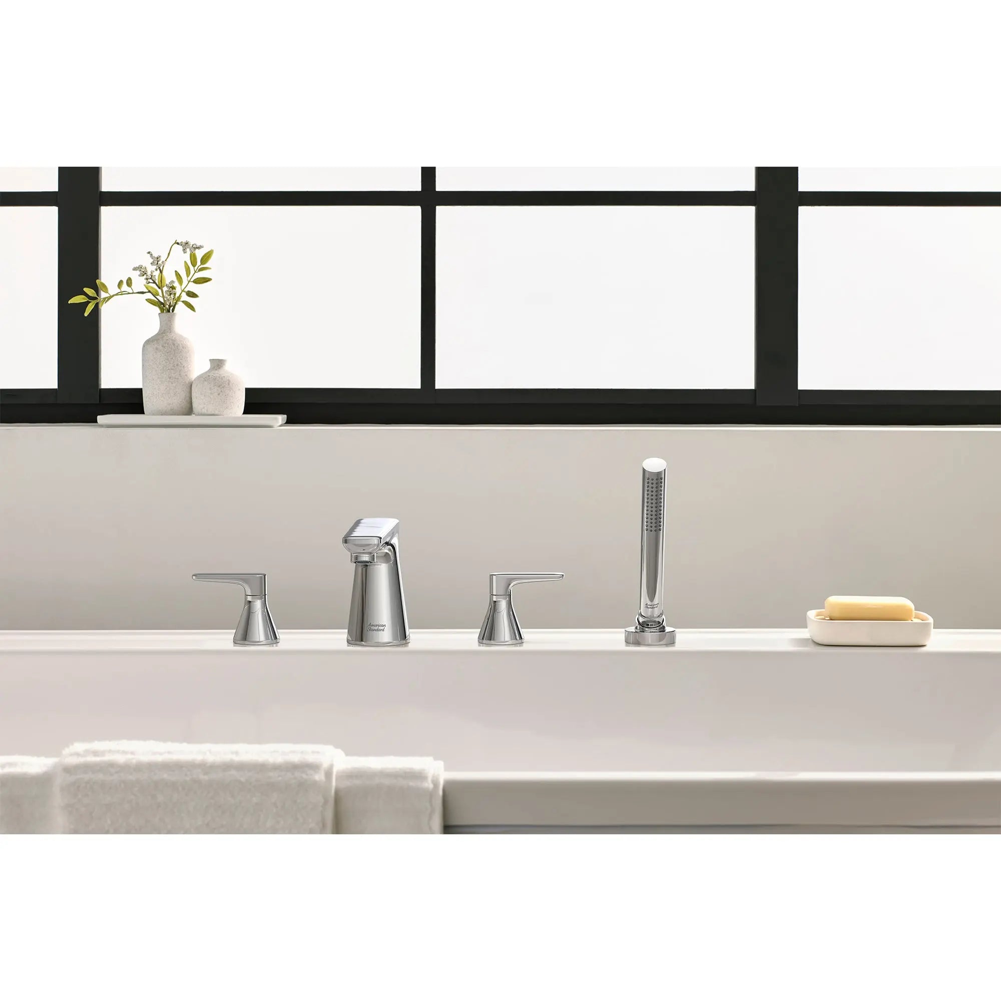 American Standard Millennial Deck Mount Bathtub Faucet with Lever Handles and Personal Shower T061901.002 - Plumbing Market