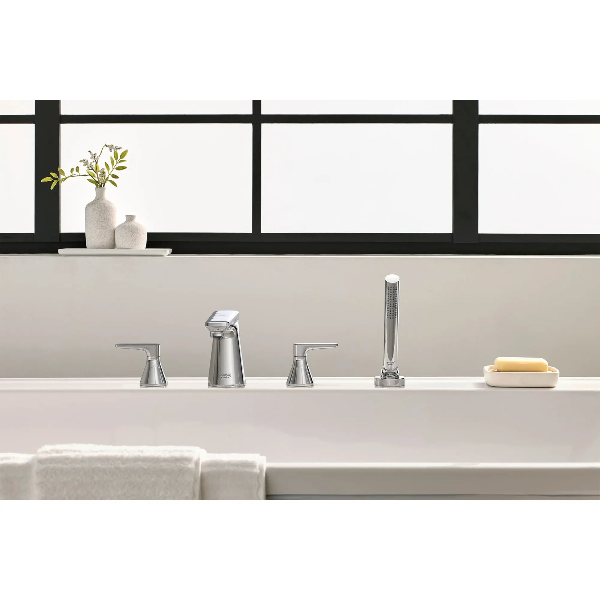 American Standard Millennial Deck Mount Bathtub Faucet with Lever Handles and Personal Shower T061901.002 - Plumbing Market