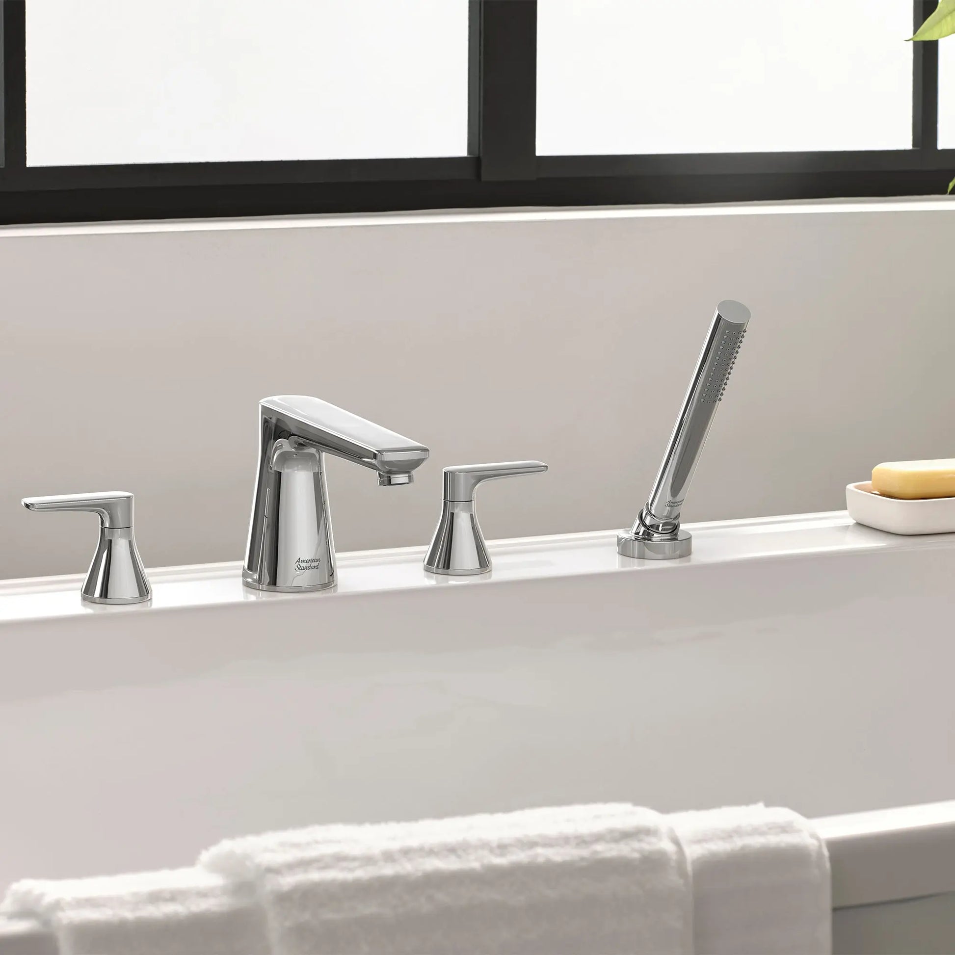 American Standard Millennial Deck Mount Bathtub Faucet with Lever Handles and Personal Shower T061901.002 - Plumbing Market