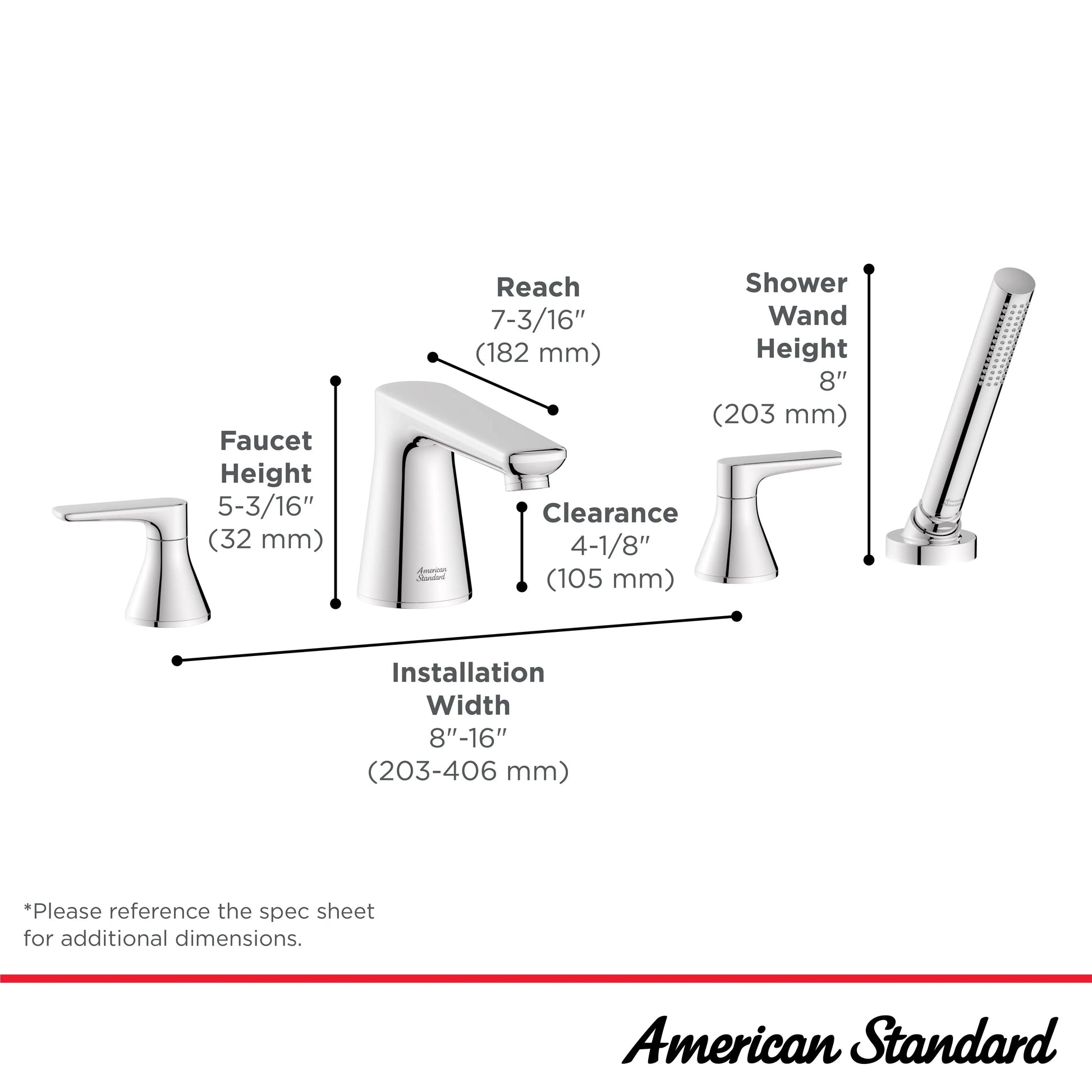 American Standard Millennial Deck Mount Bathtub Faucet with Lever Handles and Personal Shower T061901.002 - Plumbing Market
