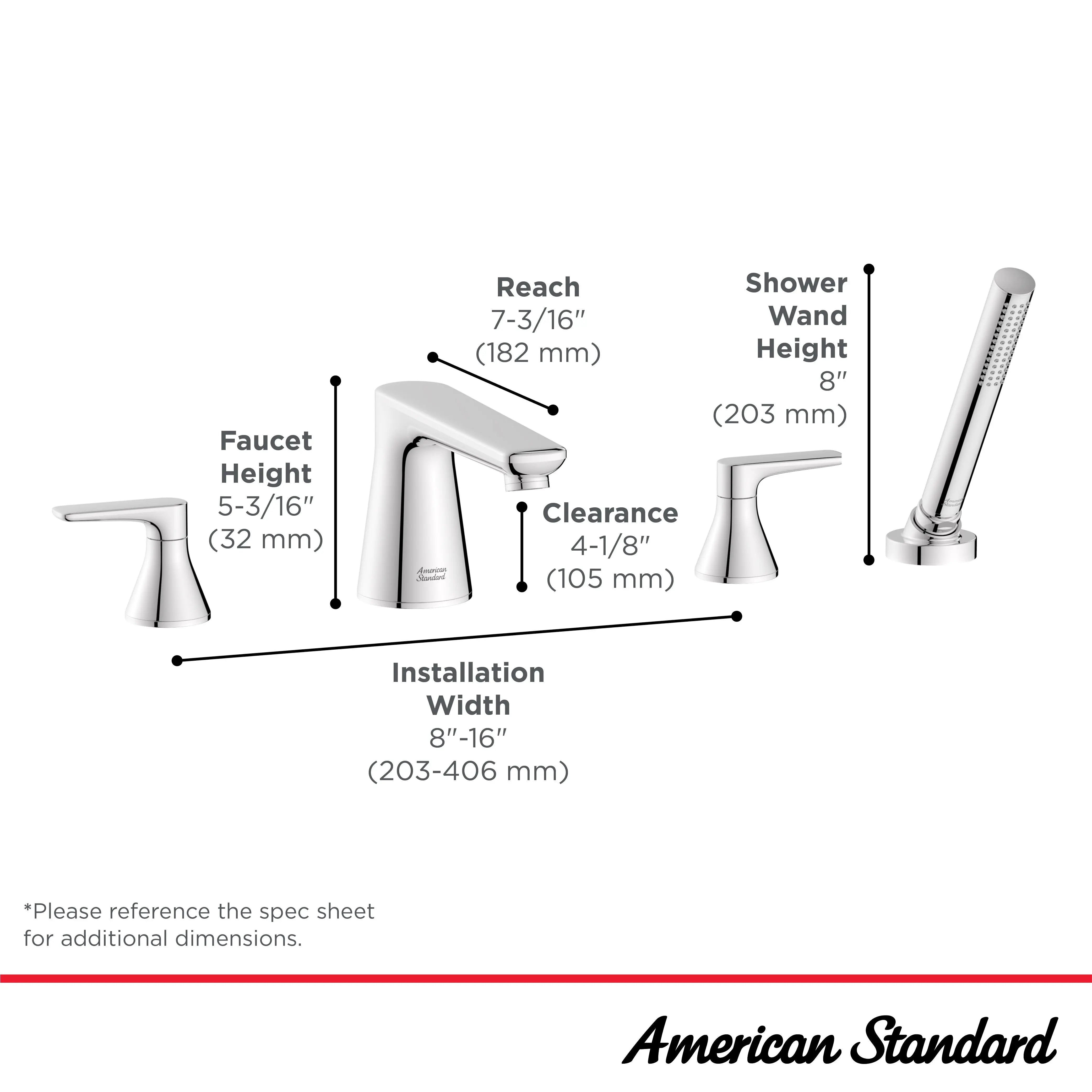 American Standard Millennial Deck Mount Bathtub Faucet with Lever Handles and Personal Shower T061901.002 - Plumbing Market