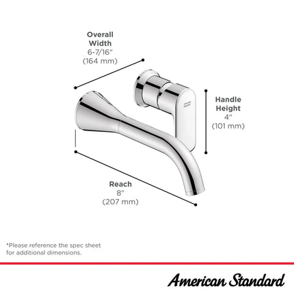 American Standard Millennial Single Handle Wall Mount Faucet 1.2 gpm/4.5 L/min with Grid Drain 7061461.243 - Plumbing Market