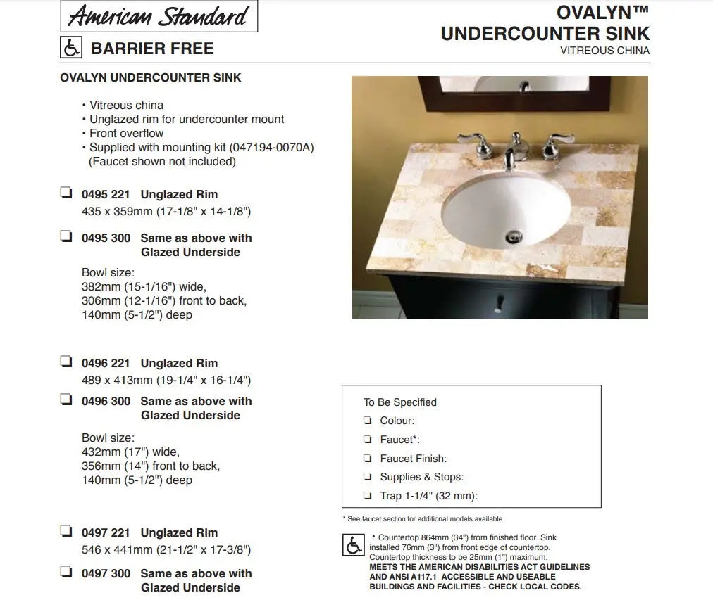American Standard Ovalyn Large Under Counter Sink - Plumbing Market