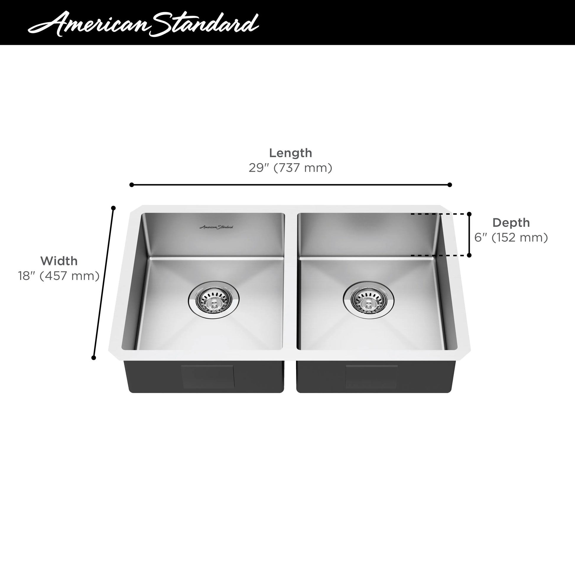 American Standard Pekoe 29 x 18-Inch Stainless Steel Undermount Double Bowl ADA Kitchen Sink 18DB6291800.075 - Plumbing Market