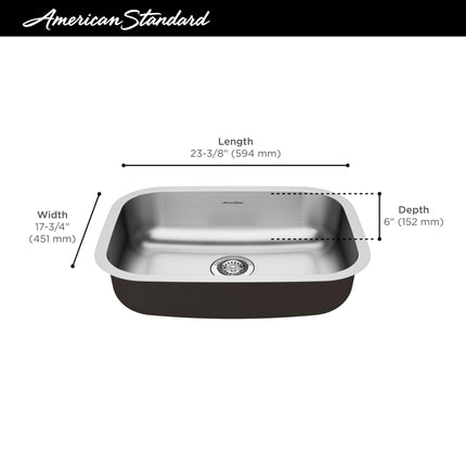 American Standard Portsmouth 23 x 18-Inch Stainless Steel Undermount Single-Bowl ADA Kitchen Sink 18SB6231800S.075 - Plumbing Market