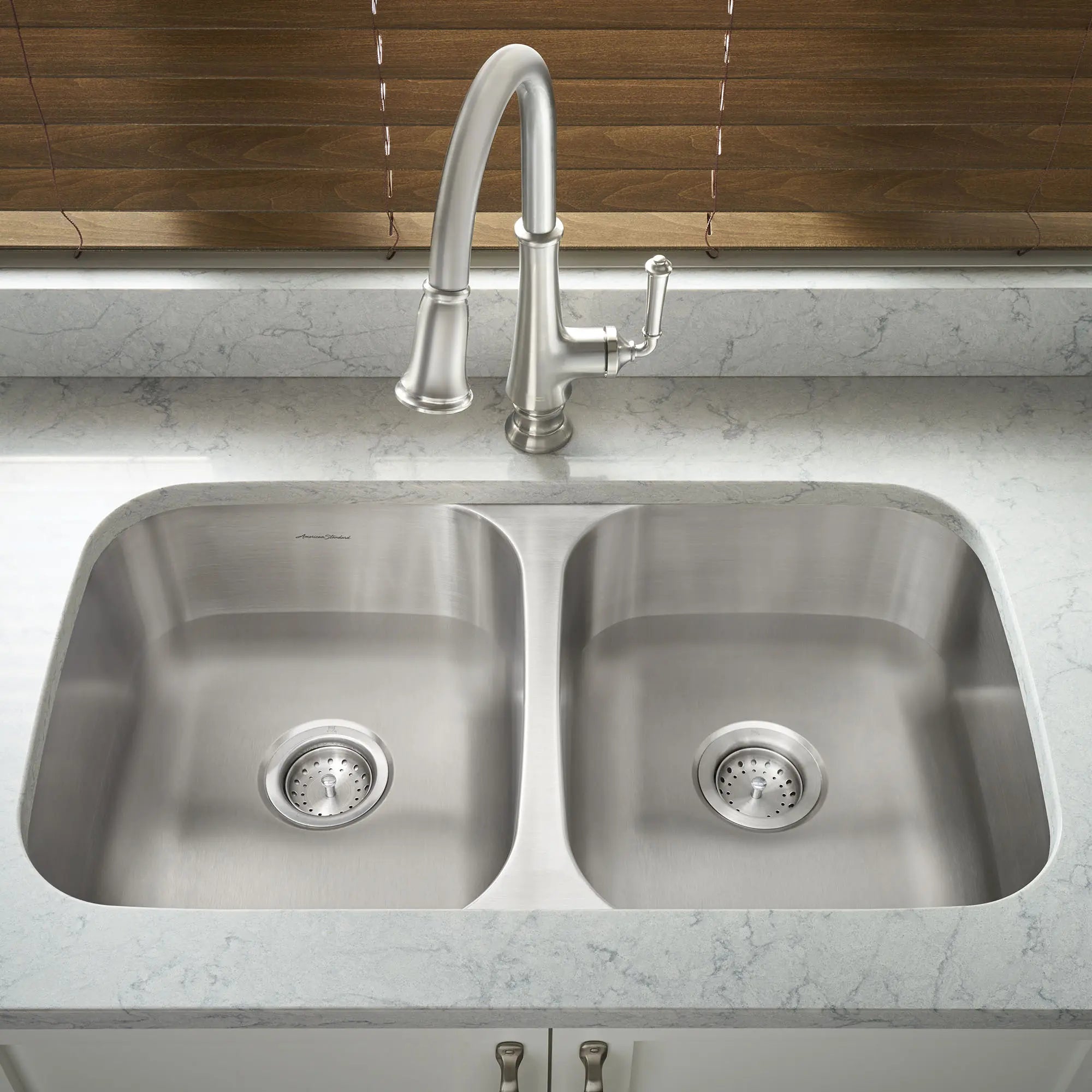 American Standard Portsmouth 32 x 18-Inch Stainless Steel Undermount Double-Bowl Kitchen Sink 18DB.9311800S.075 - Plumbing Market