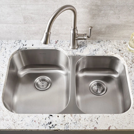 American Standard Portsmouth 32 x 21-Inch Stainless Steel Undermount Double-Bowl Kitchen Sink 18CR.9322100S.075 - Plumbing Market