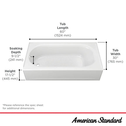 American Standard Princeton PRO Steel 60 x 30-inch Above Floor Rough Integral Apron Bathtub - Plumbing Market