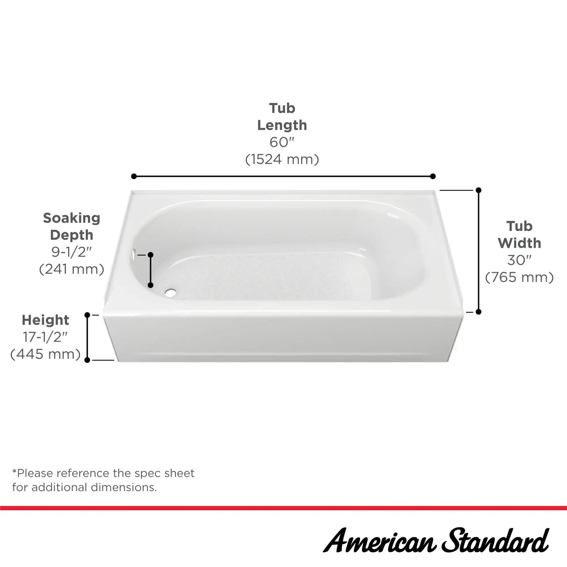 American Standard Princeton PRO Steel 60 x 30-inch Above Floor Rough Integral Apron Bathtub - Plumbing Market