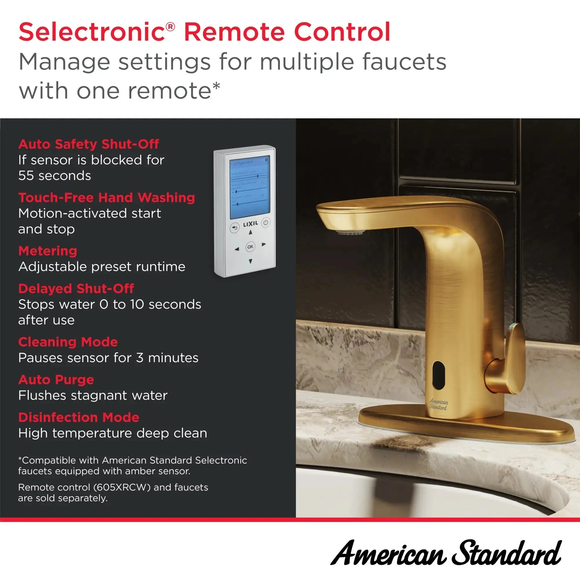 American Standard Selectronic NextGen Selectronic Touchless Faucet, Battery-Powered With Above-Deck Mixing, 0.5 gpm/1.9 Lpm