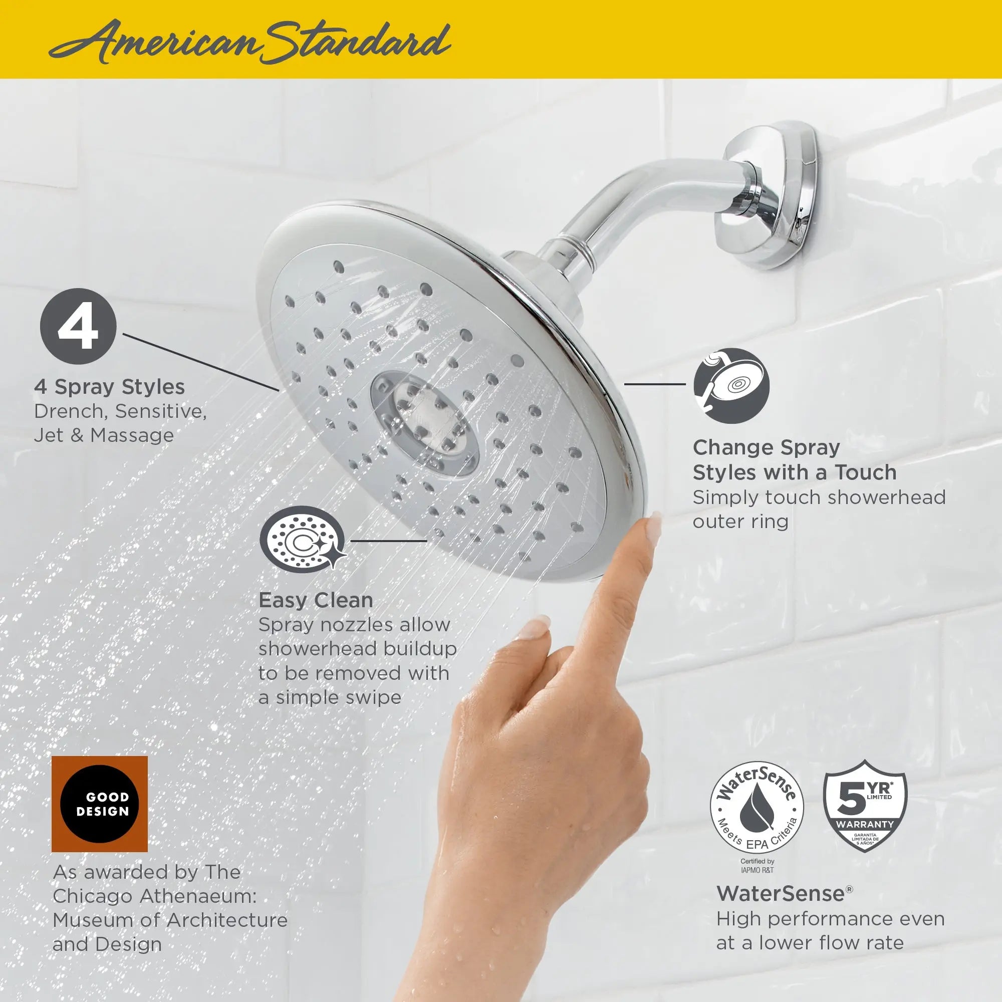 American Standard Spectra Touch 7-Inch 1.8 gpm/6.8 L/min Water-Saving Fixed Showerhead 9038374.295 - Plumbing Market