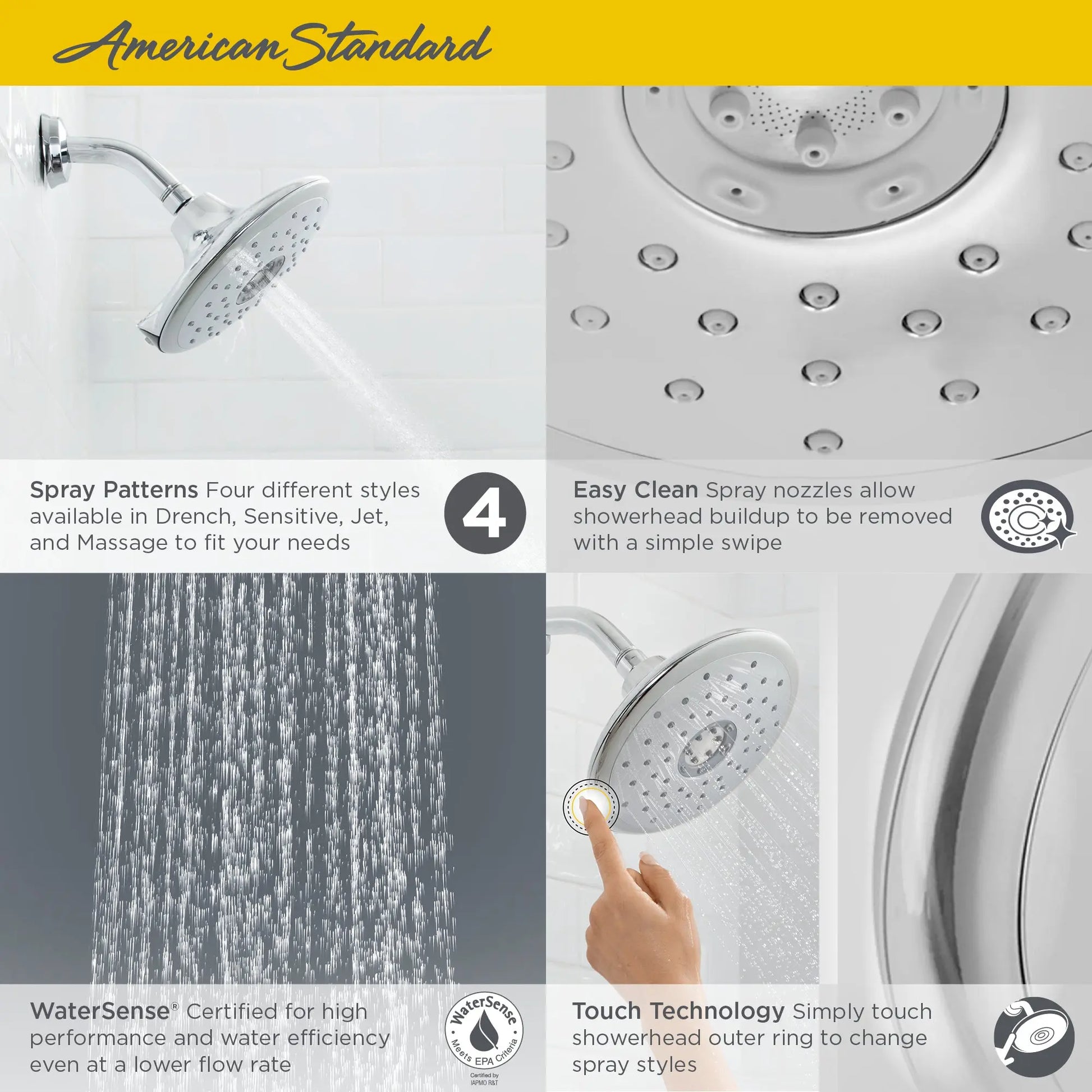 American Standard Spectra Touch 7-Inch 1.8 gpm/6.8 L/min Water-Saving Fixed Showerhead 9038374.295 - Plumbing Market