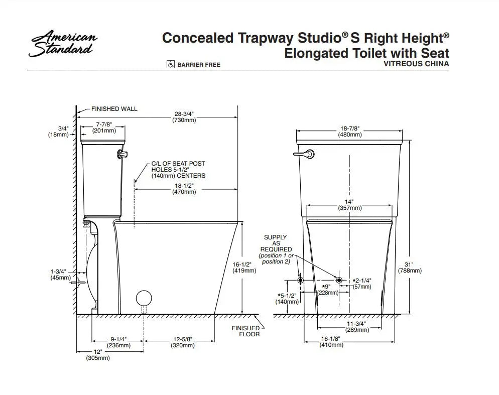 American Standard Studio S 1.28 gpf Elongated Toilet With Seat - Plumbing Market