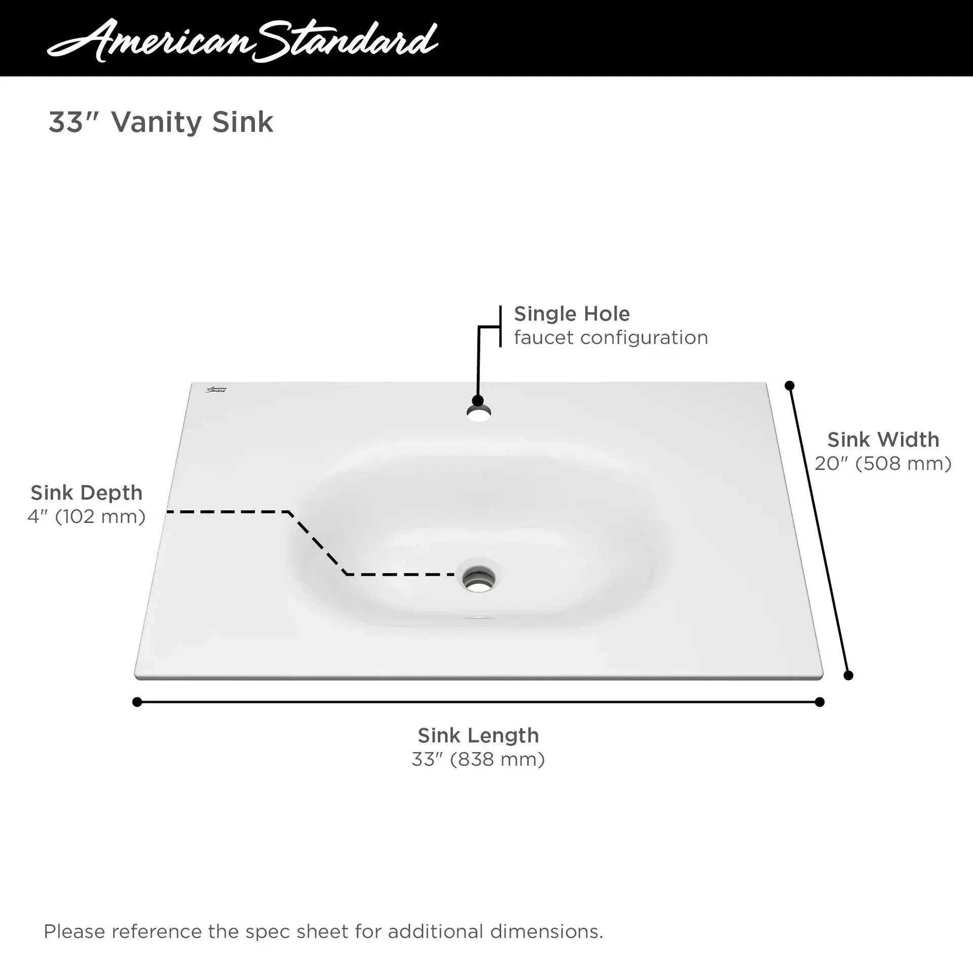 American Standard Studio S 33-Inch Vitreous China Vanity Sink Top Center Hole Only 1298001.02 - Plumbing Market