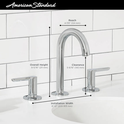 American Standard Studio S 8-Inch Widespread 2-Handle Bathroom Faucet 1.2 gpm/4.5 L/min With Lever Handles 7105801.295 - Plumbing Market