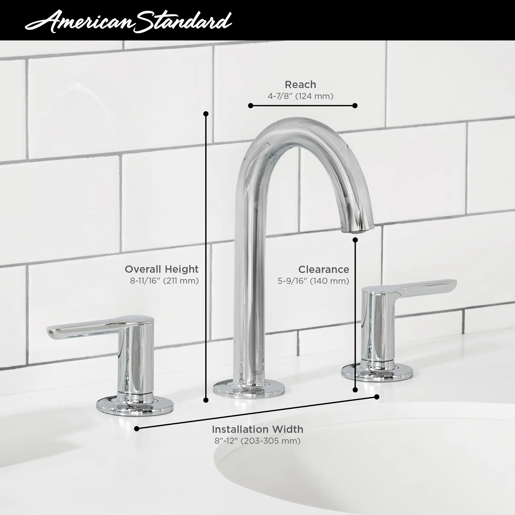 American Standard Studio S 8-Inch Widespread 2-Handle Bathroom Faucet 1.2 gpm/4.5 L/min With Lever Handles 7105801.295 - Plumbing Market