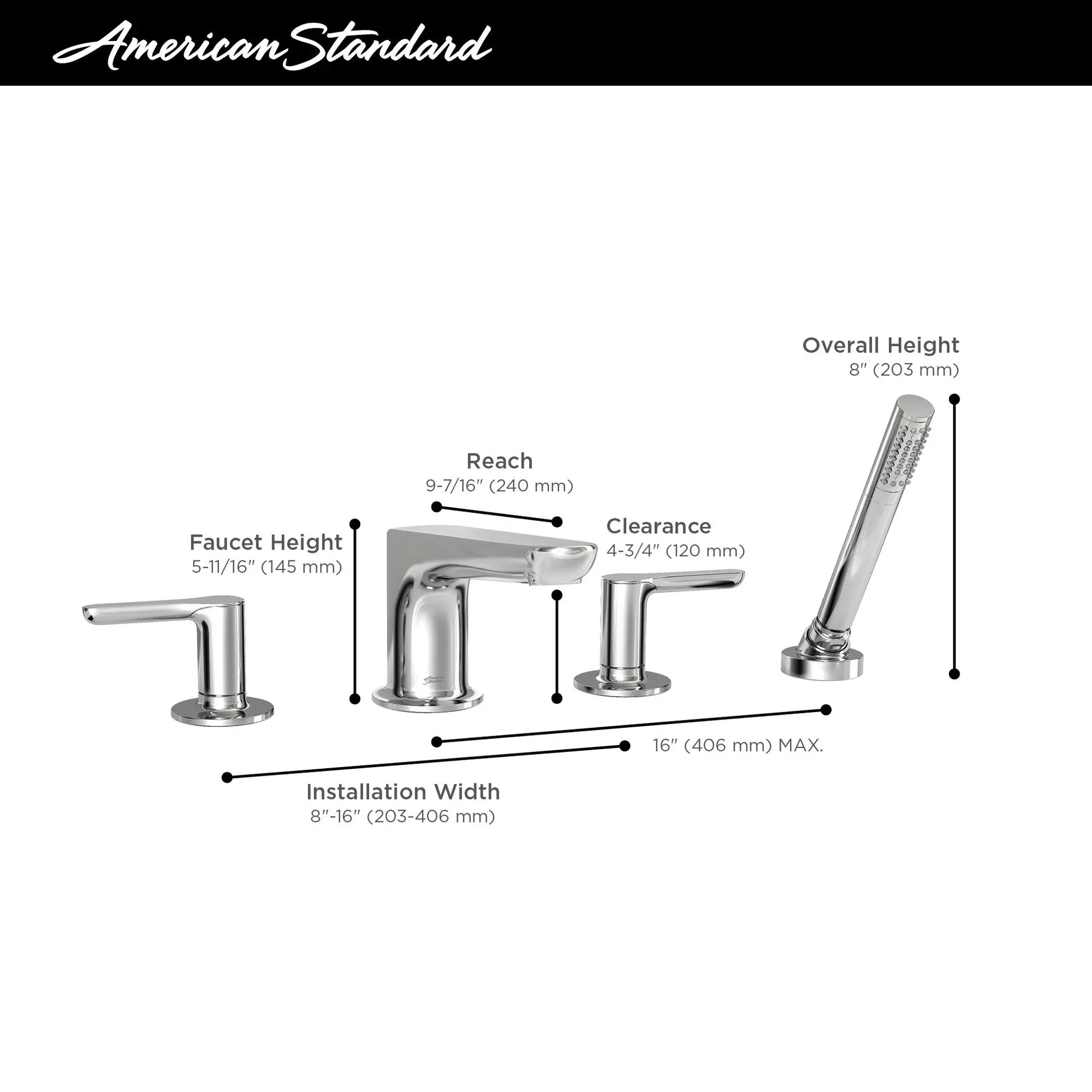 American Standard Studio S  Bathtub Faucet With Lever Handles and Personal Shower for Flash Rough-In Valve T105901.002 - Plumbing Market