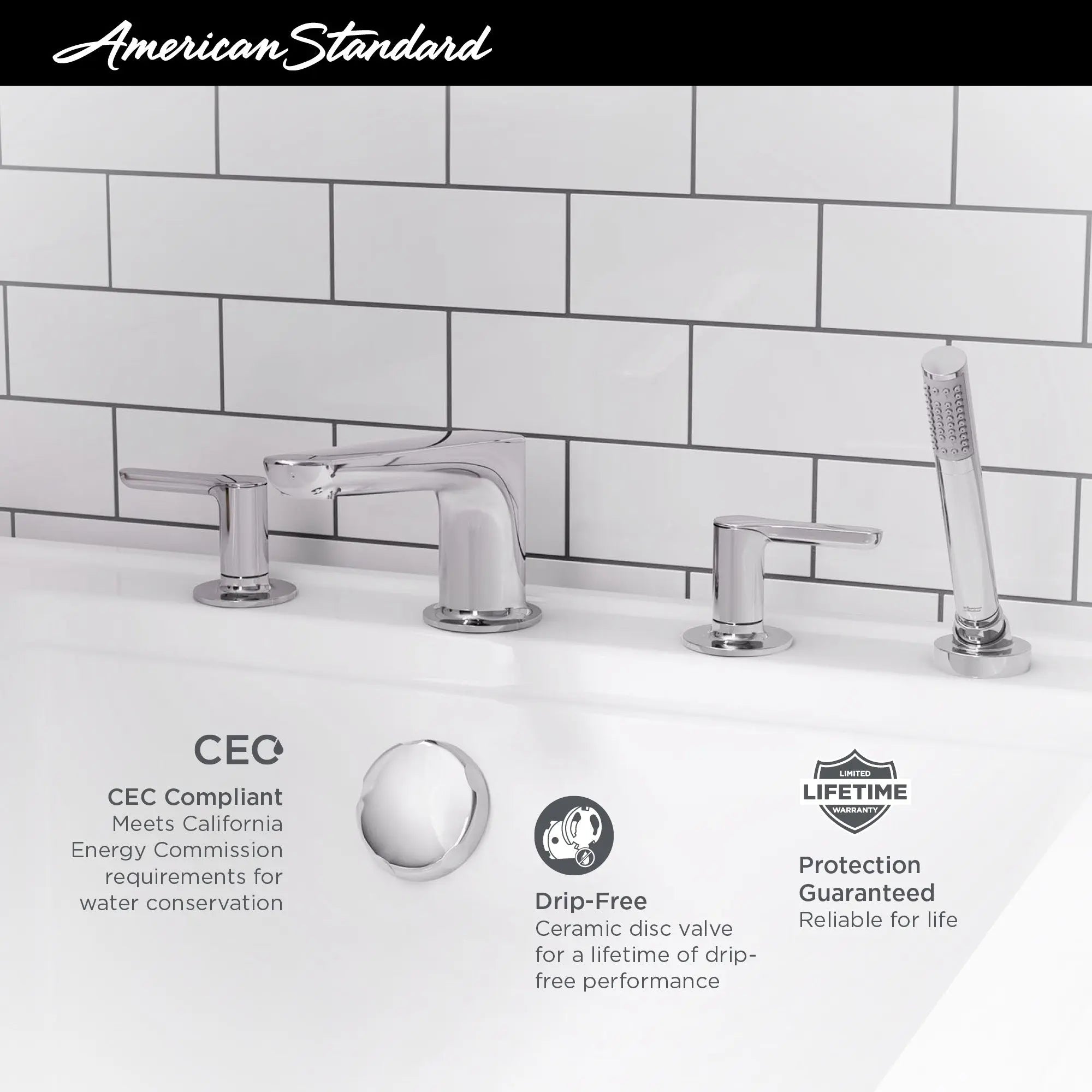 American Standard Studio S  Bathtub Faucet With Lever Handles and Personal Shower for Flash Rough-In Valve T105901.002 - Plumbing Market