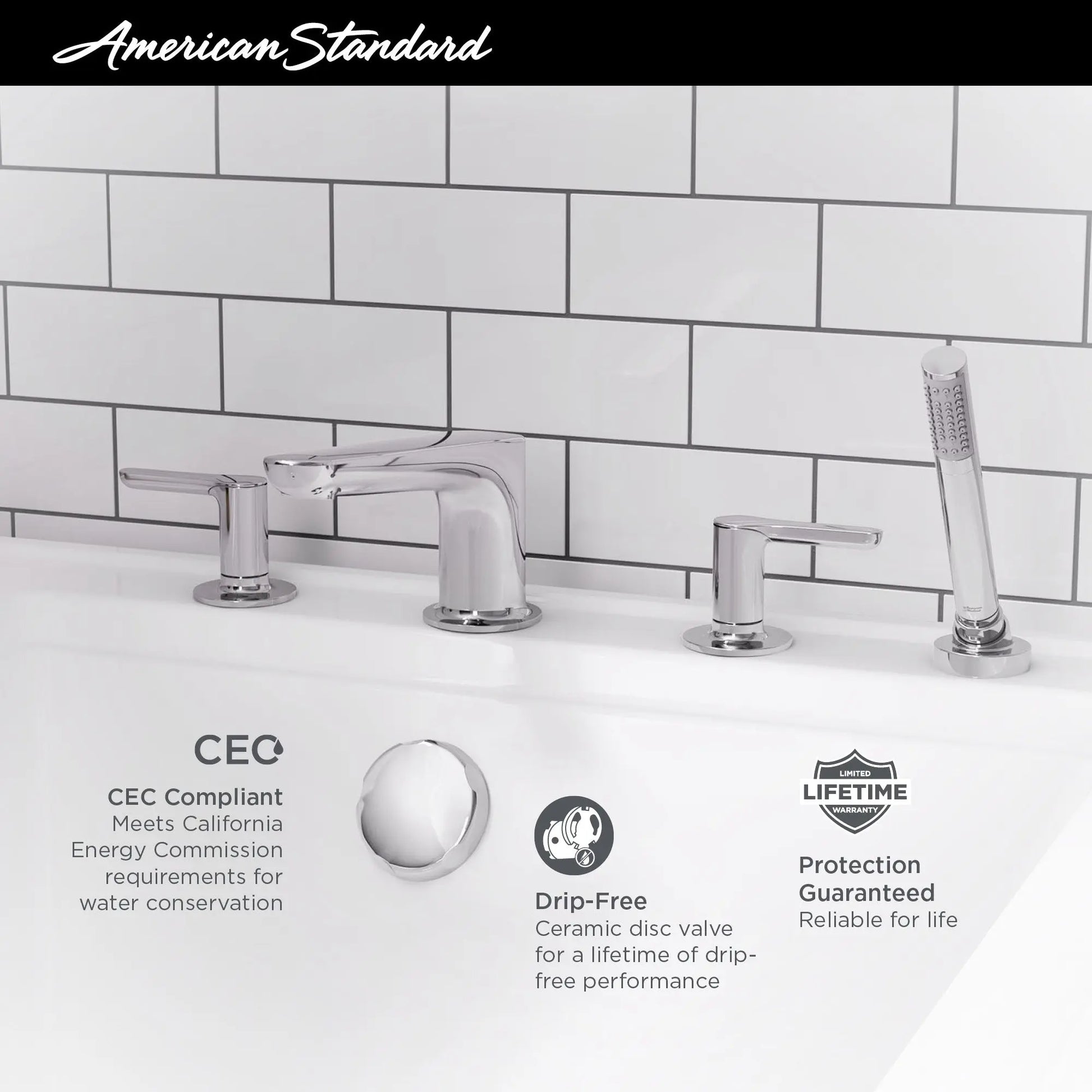 American Standard Studio S  Bathtub Faucet With Lever Handles and Personal Shower for Flash Rough-In Valve T105901.002 - Plumbing Market
