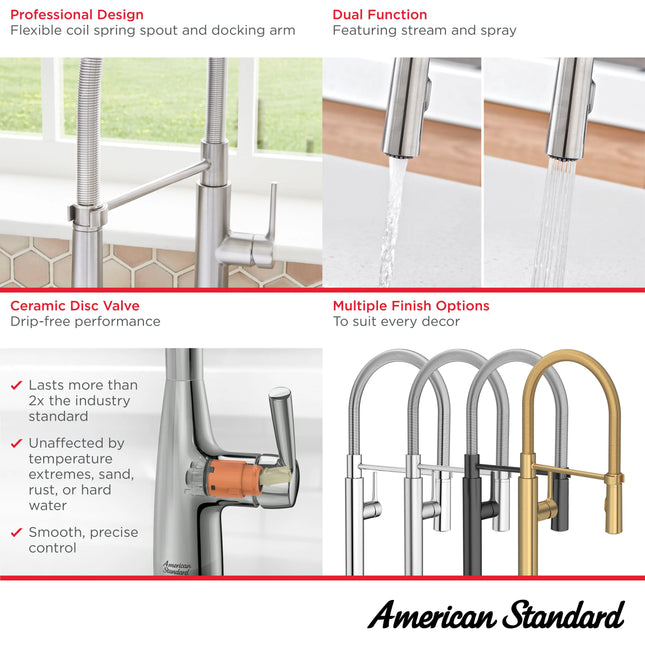 American Standard Studio S Semi-Pro Pull-Down Dual Spray Kitchen Faucet With Spring Spout 4803350.002 - Plumbing Market