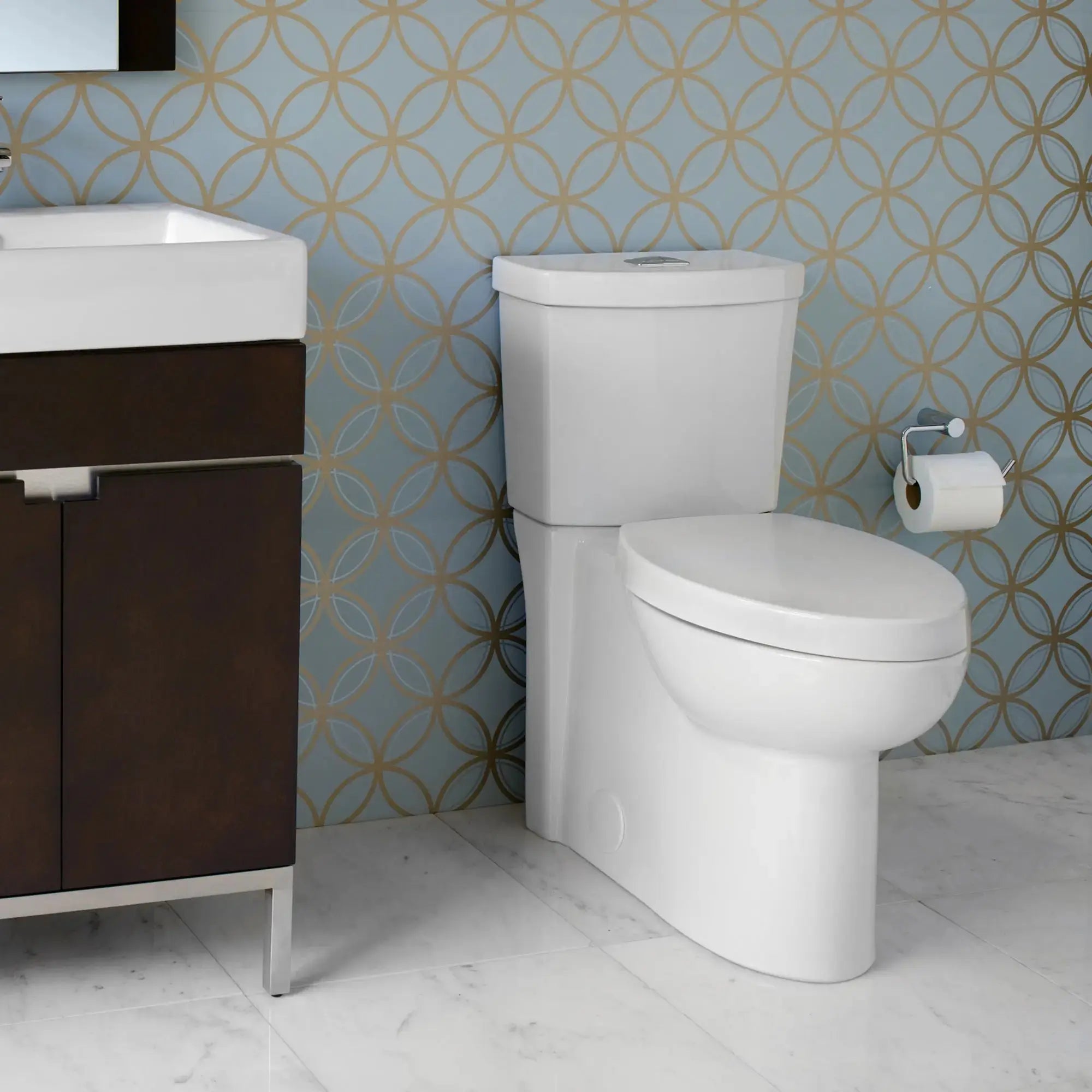 American Standard Studio Skirted Two-Piece Dual Flush Chair Height Elongated Toilet With Seat - Plumbing Market