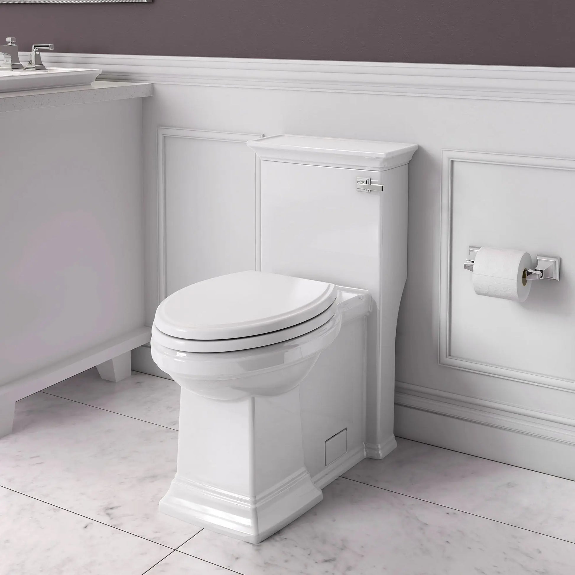 American Standard Town Square S One-Piece 1.28 gpf/4.8 Lpf Chair Height Right-Hand Trip Lever Elongated Toilet With Seat 2851A105.020 - Plumbing Market