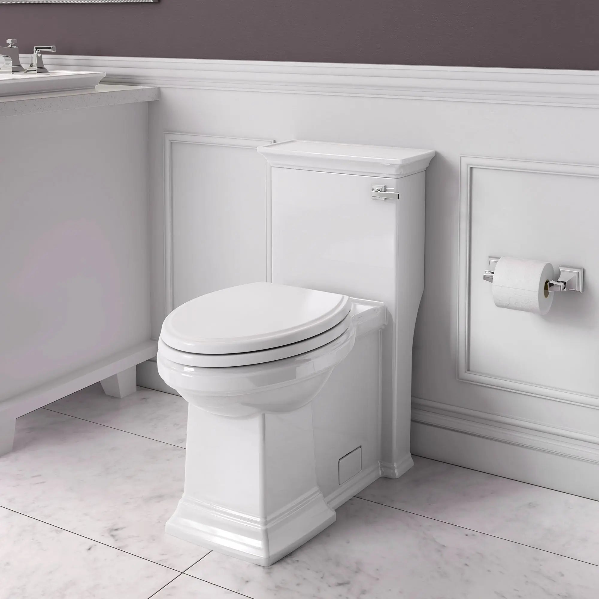 American Standard Town Square S One-Piece 1.28 gpf/4.8 Lpf Chair Height Right-Hand Trip Lever Elongated Toilet With Seat 2851A105.020 - Plumbing Market