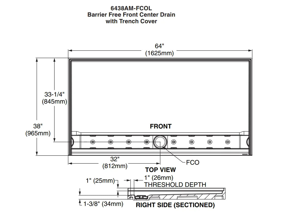 American Standard Townsend 64 x 38-Inch Single Threshold ADA Shower Base With Linear Drain White - Plumbing Market