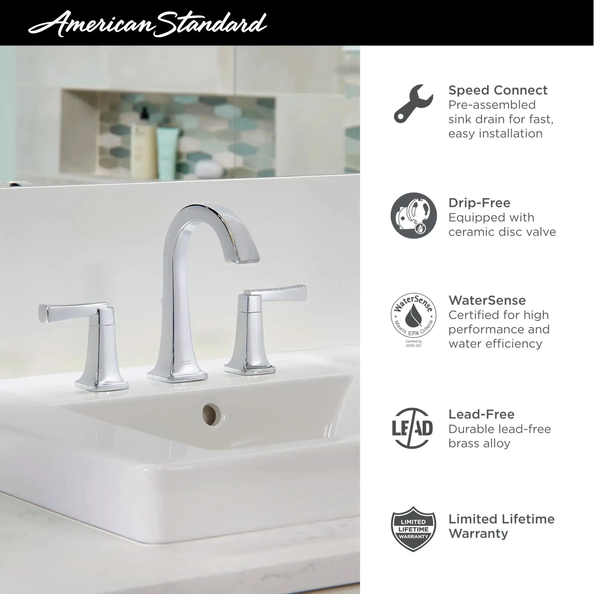 American Standard Townsend 8-Inch Widespread 2-Handle Bathroom Faucet 1.2 gpm/4.5 L/min With Lever Handles - Plumbing Market