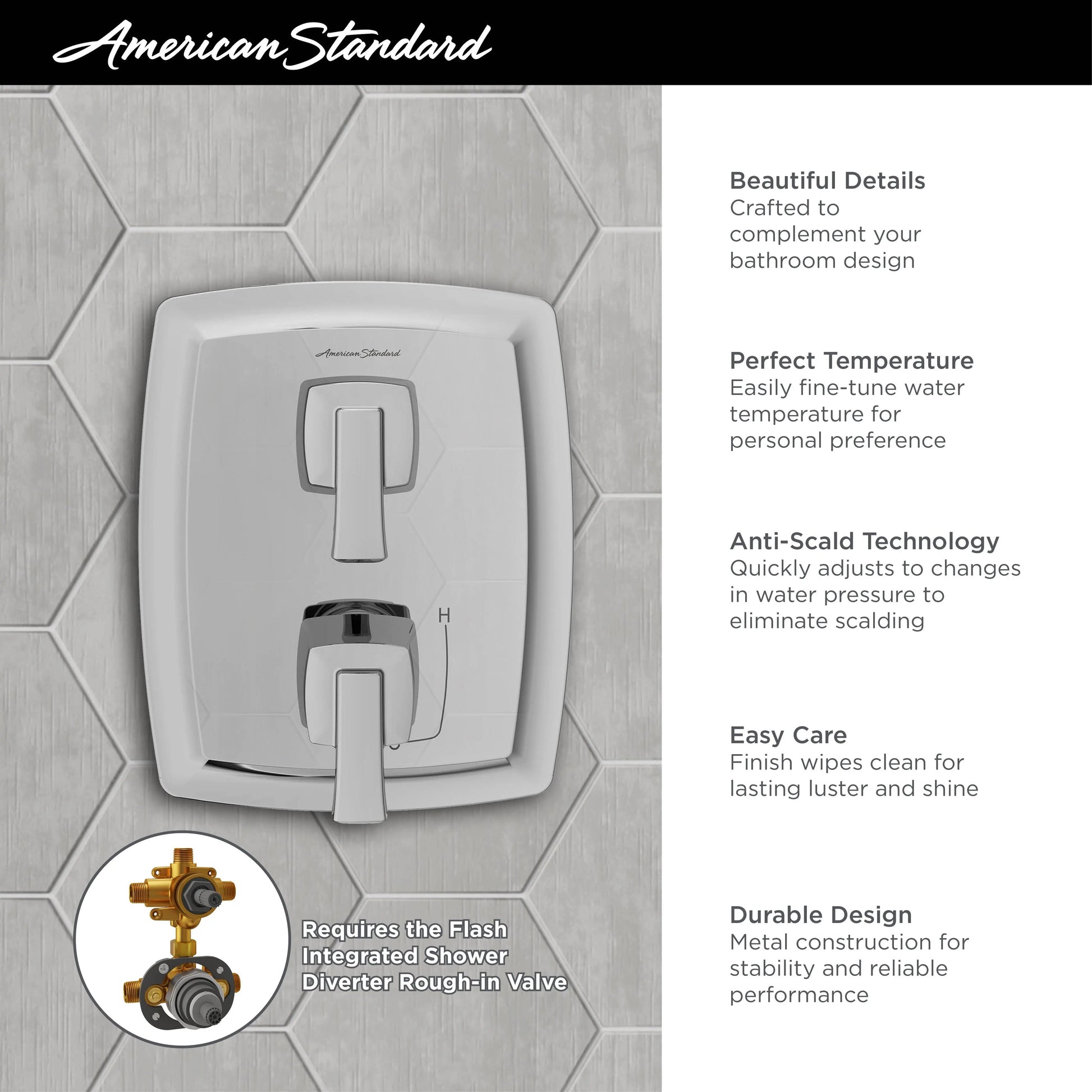 American Standard Townsend2-Handle Integrated Shower Diverter Trim Only TU353740.243 - Plumbing Market