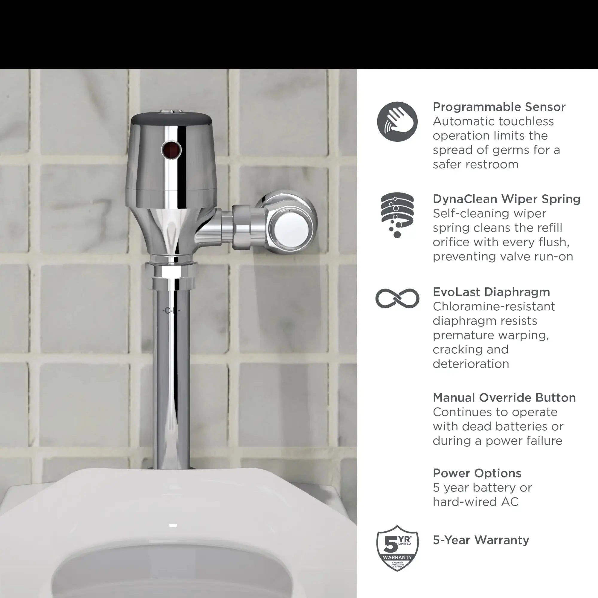 American Standard Ultima Selectronic Exposed Toilet Flush Valve, Diaphragm Type, Base Model, Dual Flush 1.28/1.1 gpf (4.8/4.2 Lpf) - Plumbing Market